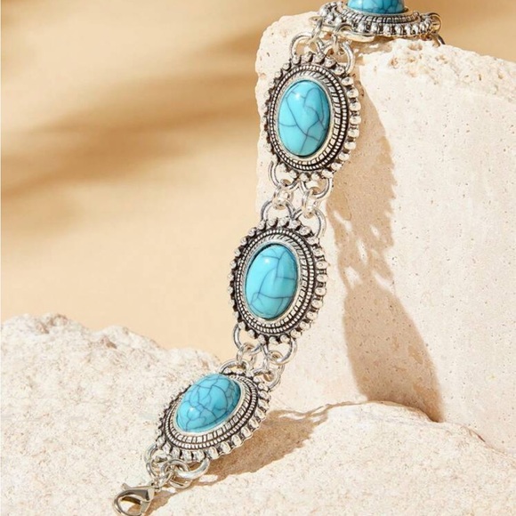 1pc Vintage & Personalized Turquoise Beaded Bracelet For Women - Picture 2 of 4